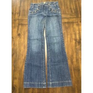 Zco No 615 Womens Blue Medium Wash Flare Wide Leg Button Pocket Jeans Y2K Size 7